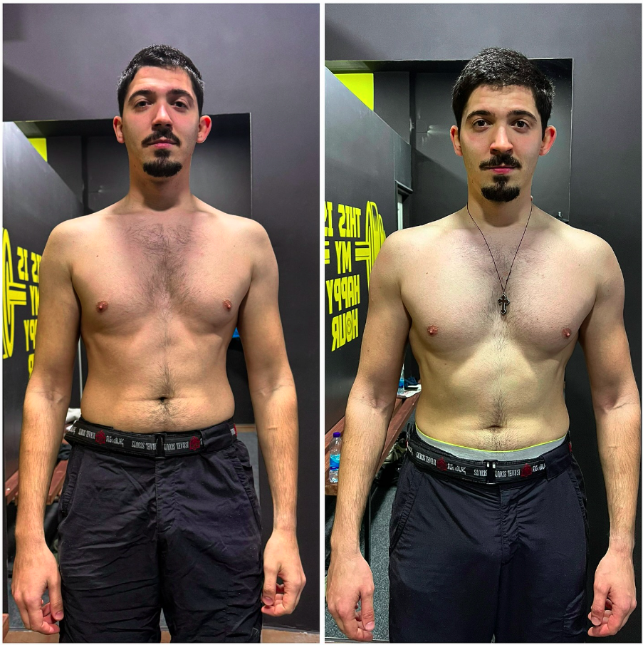 💥Novi rezultat u timu💥 Slika lijevo 75kg. Slika desno 76kg. - Napredak klijenta za 28 dana personalnih treninga. U ovih 28dana odrađena rekompozicija tijela. Klijent je dobio samo 1kg ali pored kilaže uspijeli smo da istopimo masne naslage a dobijemo na mišićnoj masi. - Obim ruke skočio sa 39cm na 42.5cm. Obim noge sa 50cm na 52cm, dok smo u struku istopili 3.5cm. - Ishrana ispraćena u gram.