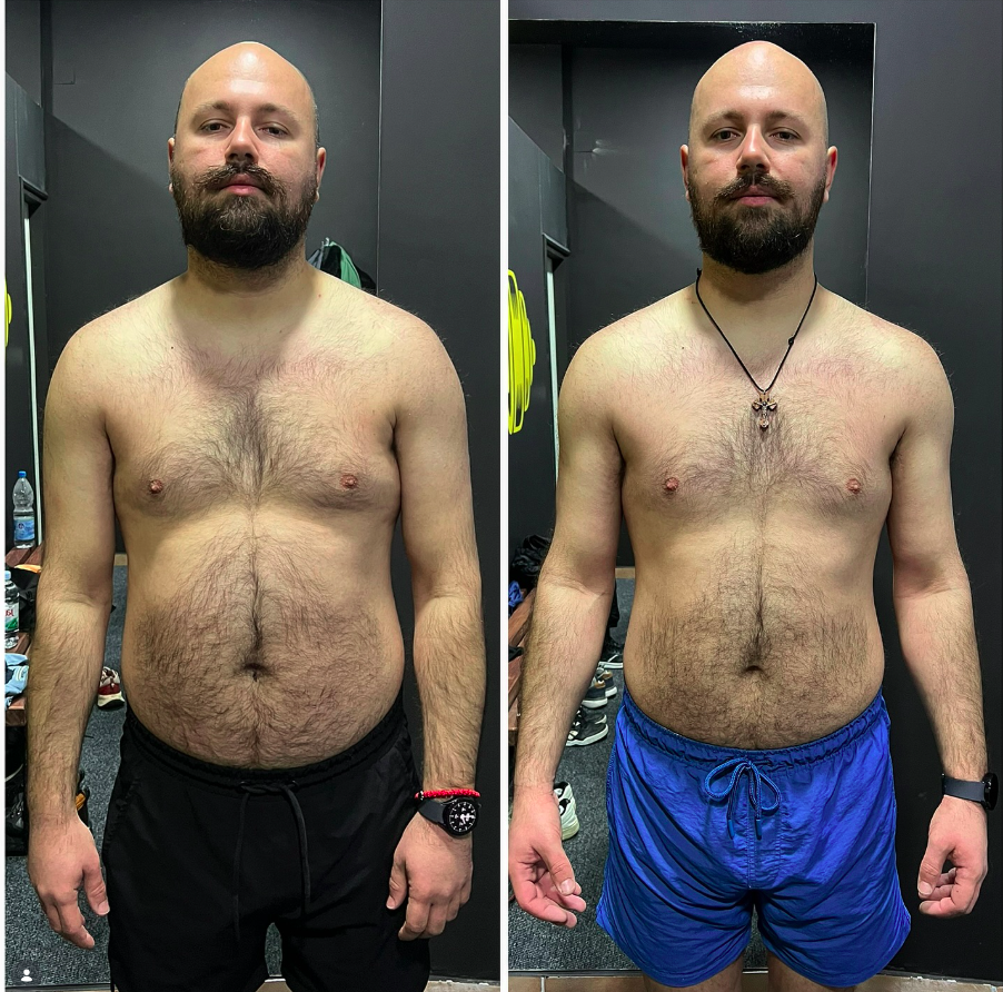 💥Novi rezultat u timu💥 Slika lijevo 94kg. Slika desno 88kg. - Napredak klijenta za 30 dana personalnih treninga. U ovom kratkom vremenu izgubili smo 6kg. Pored kilaže obim ruke skočio za 2.5cm, obim noge ostao isti dok nam je struk spao za 8cm. -Klijent ispratio ishranu koliko mu je posao dozvoljavao. -Kardio treninge radili 3x u sedmici. -Bravo bruda, svaka čast. Dalje nastavljamo još jače. ⏳📈🦾